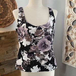 Alex Evenings Floral Y2K Tank Top in Black and Purple